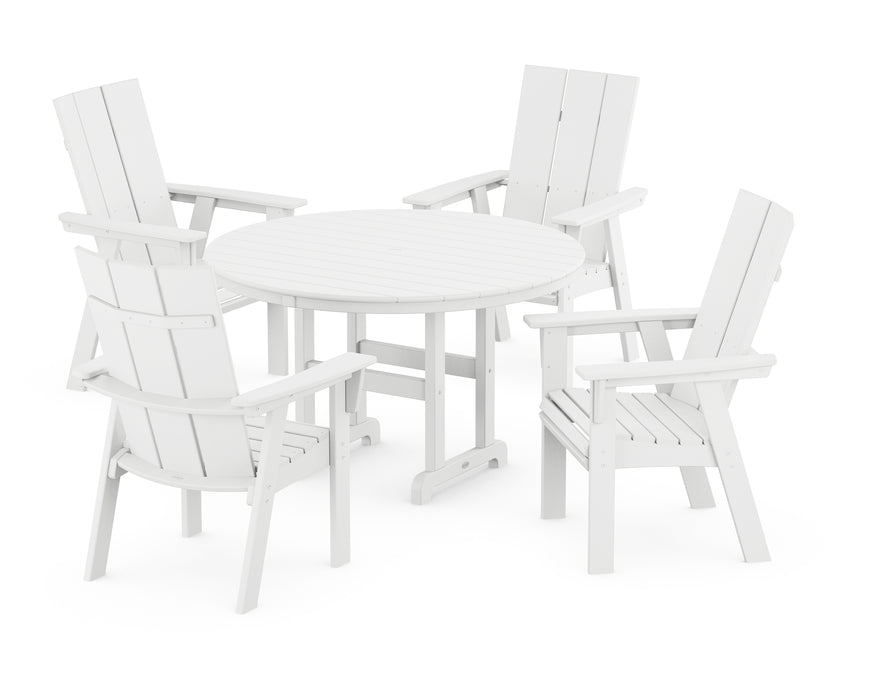 POLYWOOD Modern Curveback Adirondack 5-Piece Round Farmhouse Dining Set in White image