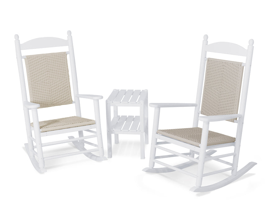 POLYWOOD Jefferson 3-Piece Woven Rocker Set in White / White Loom image
