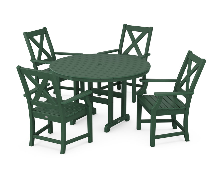 POLYWOOD Braxton 5-Piece Round Farmhouse Dining Set in Green