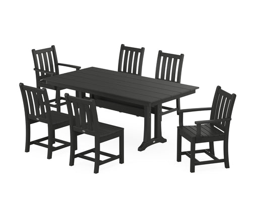 POLYWOOD Traditional Garden 7-Piece Farmhouse Dining Set With Trestle Legs in Black image