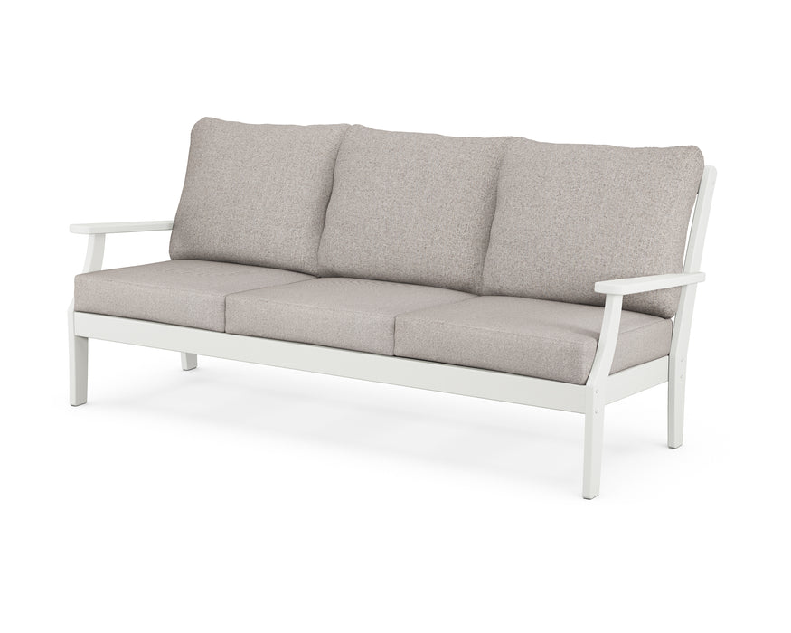 POLYWOOD Braxton Deep Seating Sofa in Vintage White / Weathered Tweed