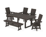 POLYWOOD Modern Curveback Adirondack Swivel Chair 6-Piece Dining Set with Bench in Vintage Coffee image