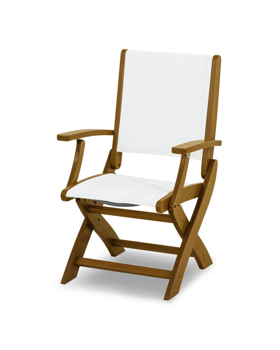 POLYWOOD Coastal Folding Chair in Teak / White Sling image