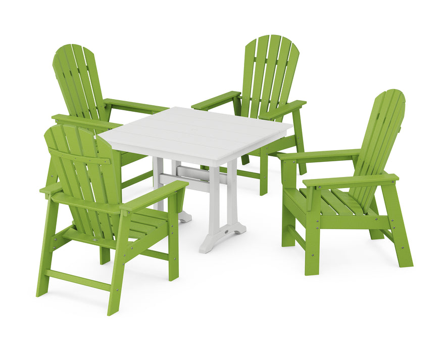 POLYWOOD South Beach 5-Piece Farmhouse Dining Set With Trestle Legs in Lime / White