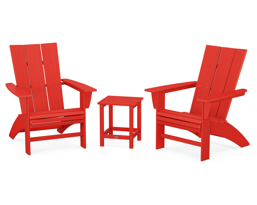 POLYWOOD Modern 3-Piece Curveback Adirondack Set with Long Island 18" Side Table in Sunset Red image