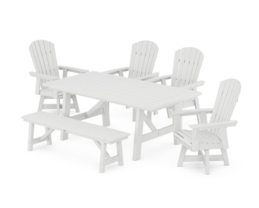 POLYWOOD Nautical Adirondack Swivel 6-Piece Rustic Farmhouse Dining Set With Trestle Legs in White image