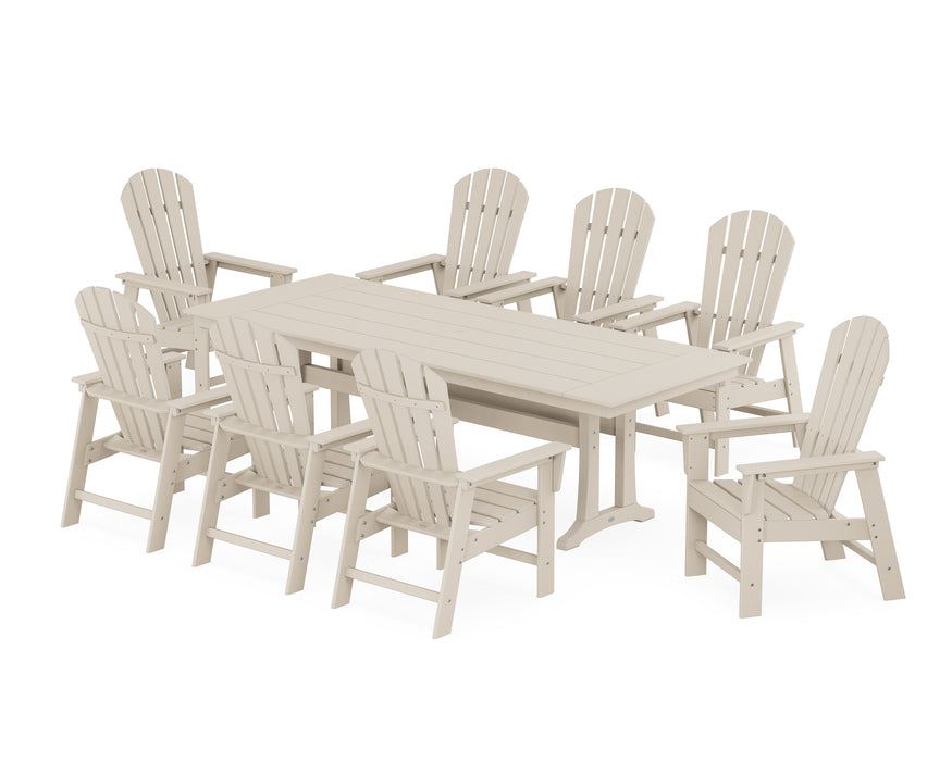 POLYWOOD South Beach 9-Piece Farmhouse Dining Set with Trestle Legs in Sand image