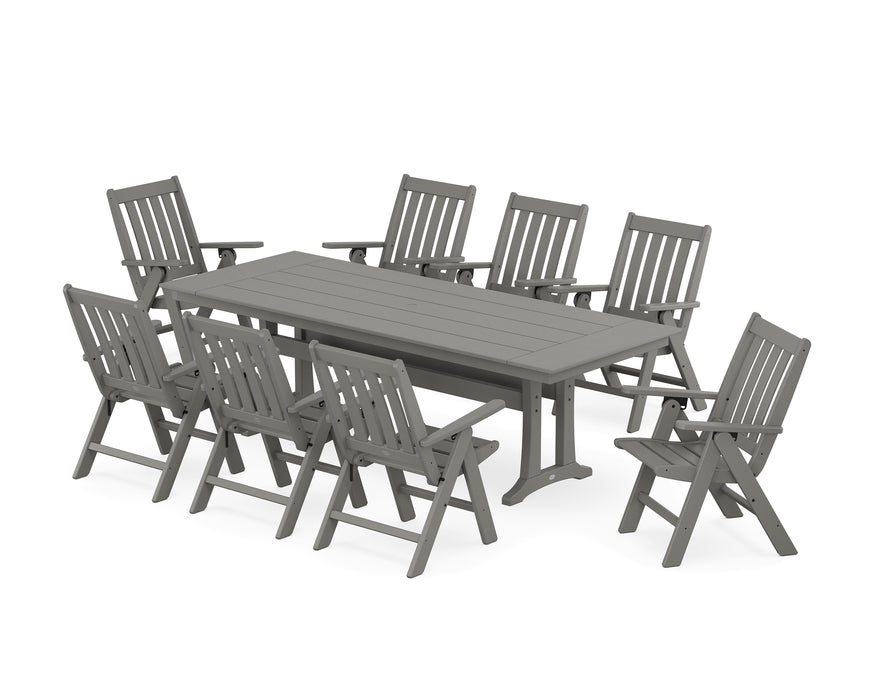 POLYWOOD Vineyard Folding 9-Piece Farmhouse Dining Set with Trestle Legs in Slate Grey