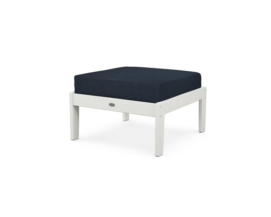 POLYWOOD Braxton Deep Seating Ottoman in Vintage White / Marine Indigo