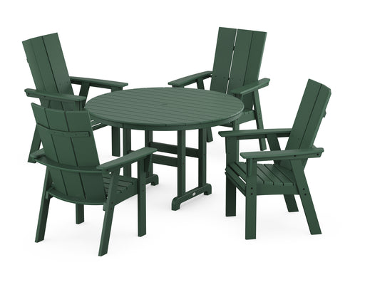 POLYWOOD Modern Curveback Adirondack 5-Piece Round Farmhouse Dining Set in Green image