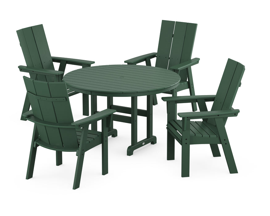 POLYWOOD Modern Curveback Adirondack 5-Piece Round Farmhouse Dining Set in Green