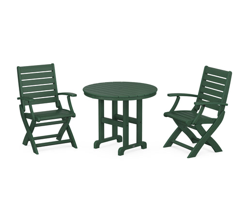 POLYWOOD Signature Folding Chair 3-Piece Round Farmhouse Dining Set in Green image