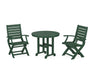 POLYWOOD Signature Folding Chair 3-Piece Round Farmhouse Dining Set in Green image