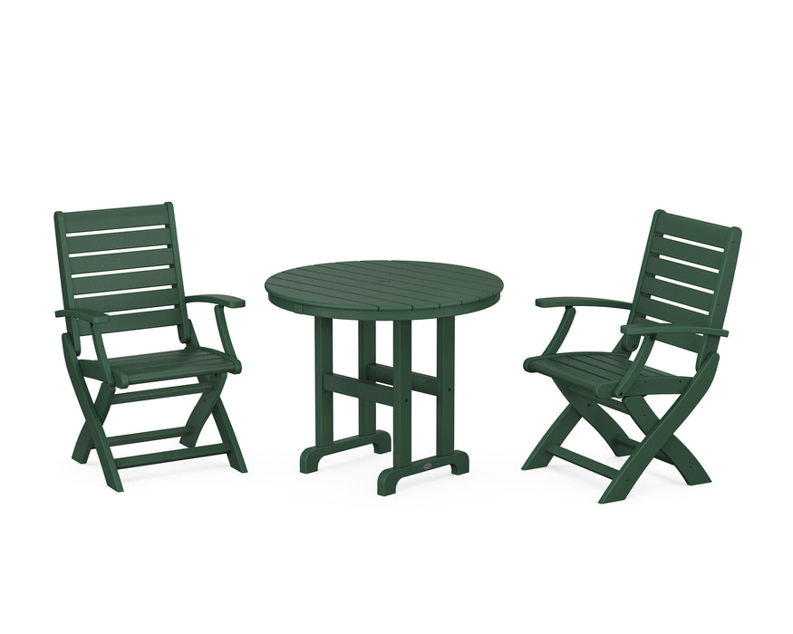 POLYWOOD Signature Folding Chair 3-Piece Round Farmhouse Dining Set in Green