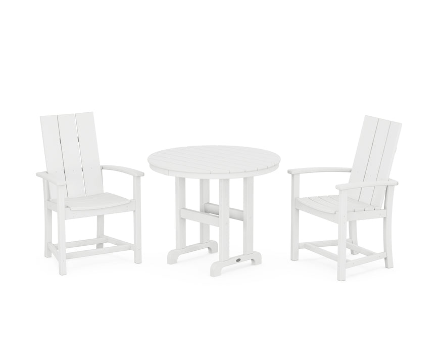 POLYWOOD Modern Adirondack 3-Piece Round Farmhouse Dining Set in White