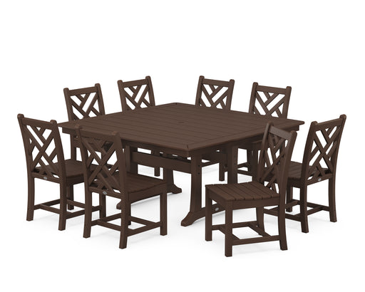 POLYWOOD Chippendale 9-Piece Nautical Trestle Dining Set in Mahogany image