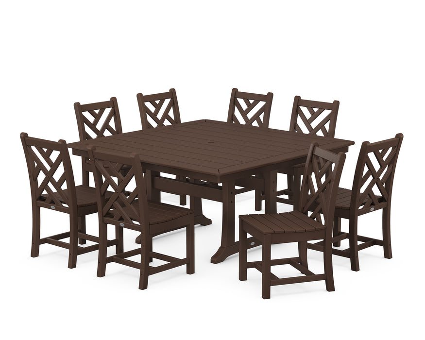 POLYWOOD Chippendale 9-Piece Nautical Trestle Dining Set in Mahogany image