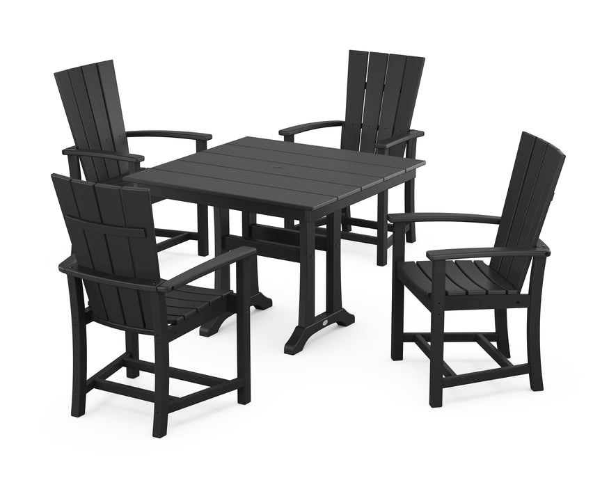 POLYWOOD Quattro 5-Piece Farmhouse Dining Set With Trestle Legs in Black