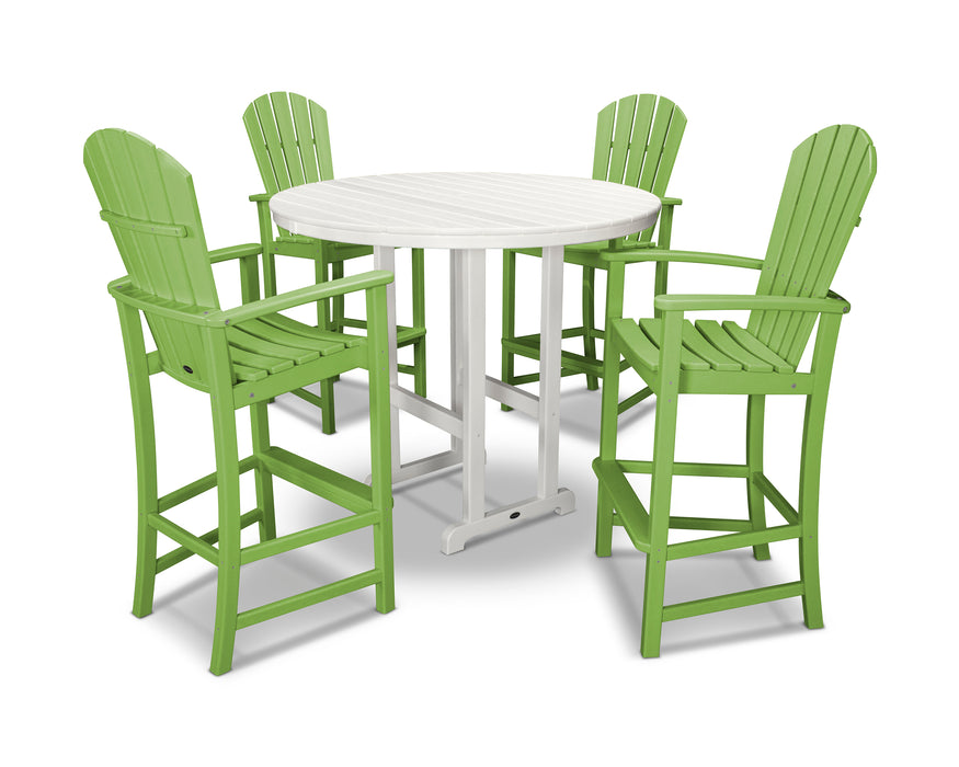 POLYWOOD Palm Coast 5-Piece Round Farmhouse Bar Set in Lime / White