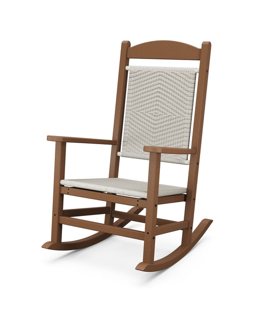 POLYWOOD Presidential Woven Rocking Chair in Teak / White Loom image