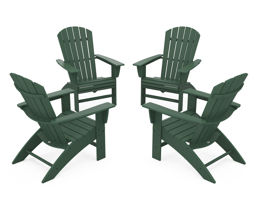 POLYWOOD 4-Piece Nautical Curveback Adirondack Chair Conversation Set in Green image