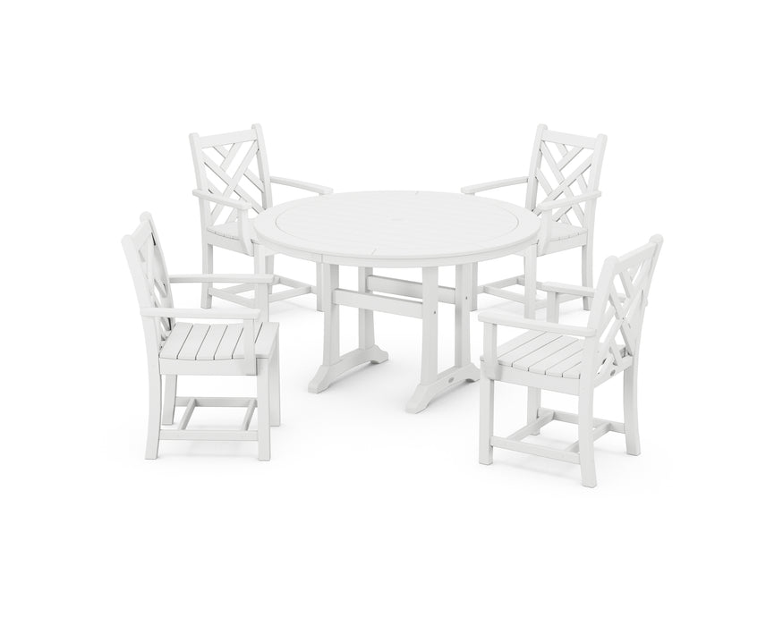 POLYWOOD Chippendale 5-Piece Nautical Trestle Dining Arm Chair Set in White image