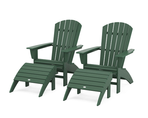 POLYWOOD Nautical Curveback Adirondack Chair 4-Piece Set with Ottomans in Green image