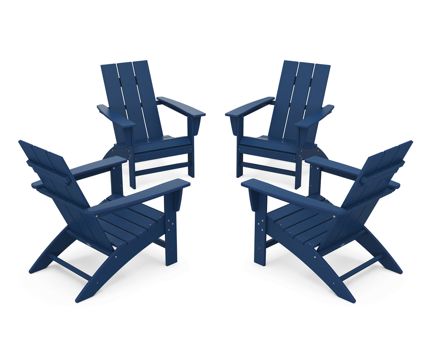 POLYWOOD 4-Piece Modern Adirondack Chair Conversation Set in Navy