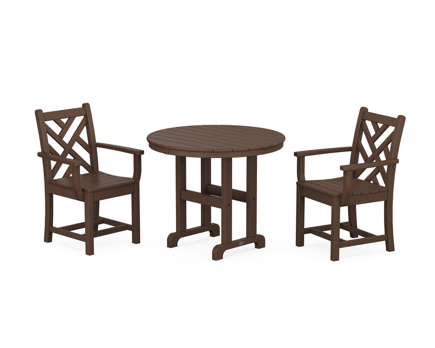 POLYWOOD Chippendale 3-Piece Round Dining Set in Mahogany