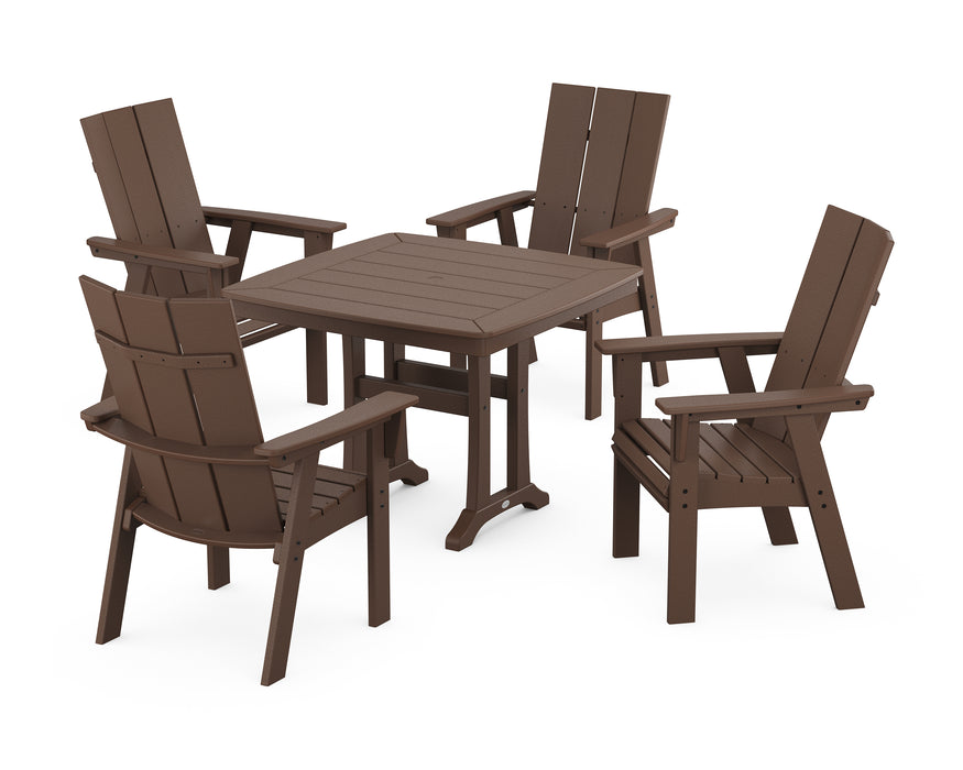 POLYWOOD Modern Adirondack 5-Piece Dining Set with Trestle Legs in Mahogany