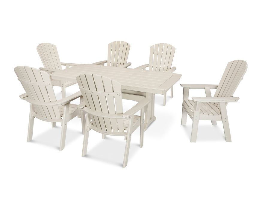 POLYWOOD Nautical Curveback Adirondack 7-Piece Dining Set with Trestle Legs in Sand image