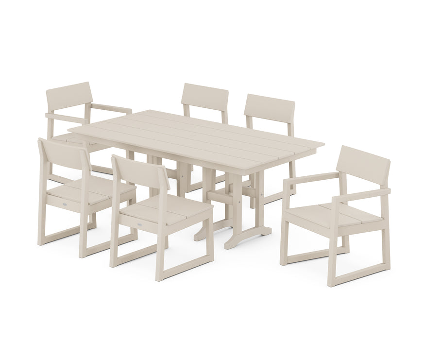 POLYWOOD EDGE 7-Piece Farmhouse Dining Set in Sand