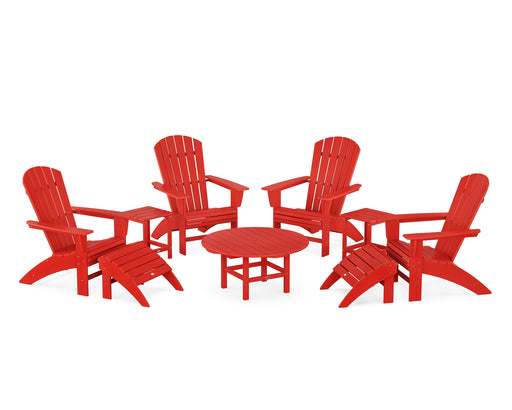 POLYWOOD Nautical Curveback Adirondack Chair 9-Piece Conversation Set in Sunset Red image