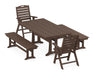 POLYWOOD Nautical Highback Chair 5-Piece Farmhouse Dining Set With Trestle Legs and Benches in Mahogany image