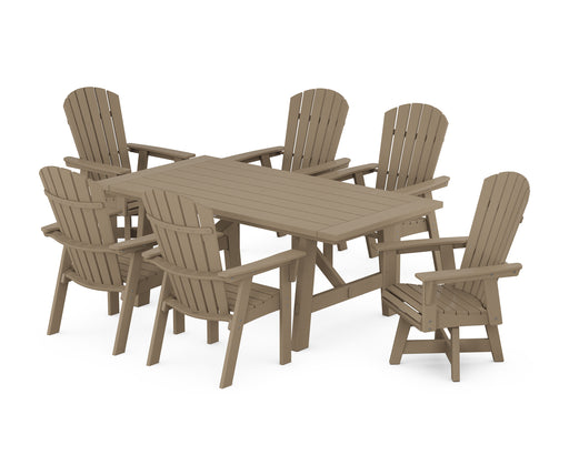 POLYWOOD Nautical Curveback Adirondack Swivel Chaie 7-Piece Rustic Farmhouse Dining Set in Vintage Sahara image