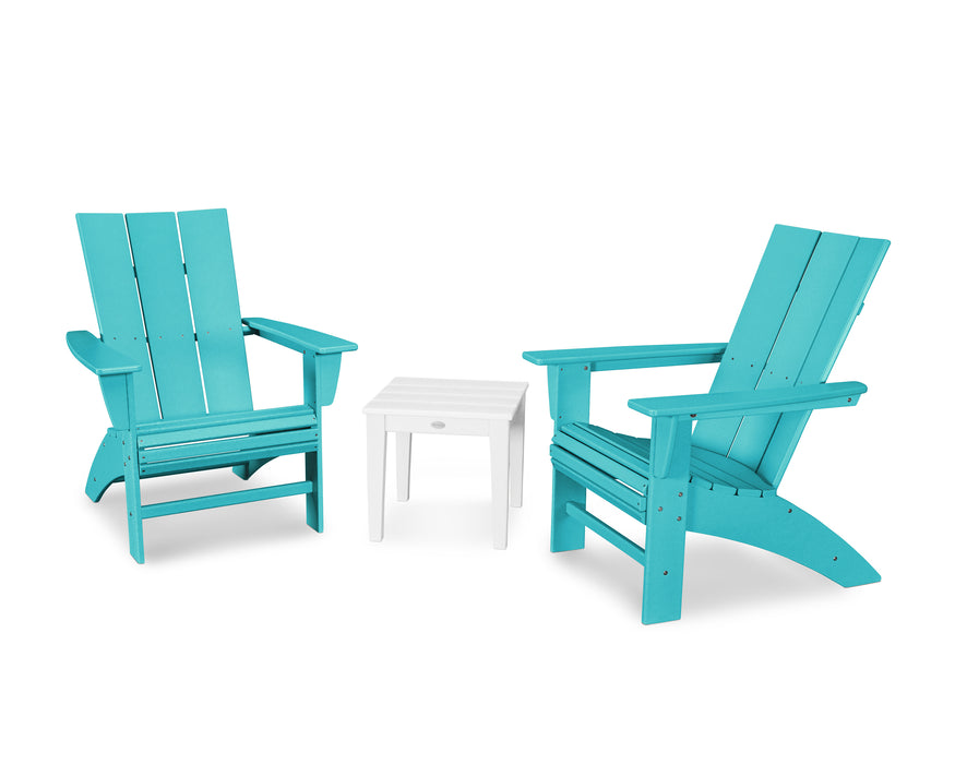 POLYWOOD Modern 3-Piece Curveback  Adirondack Set in Aruba / White image