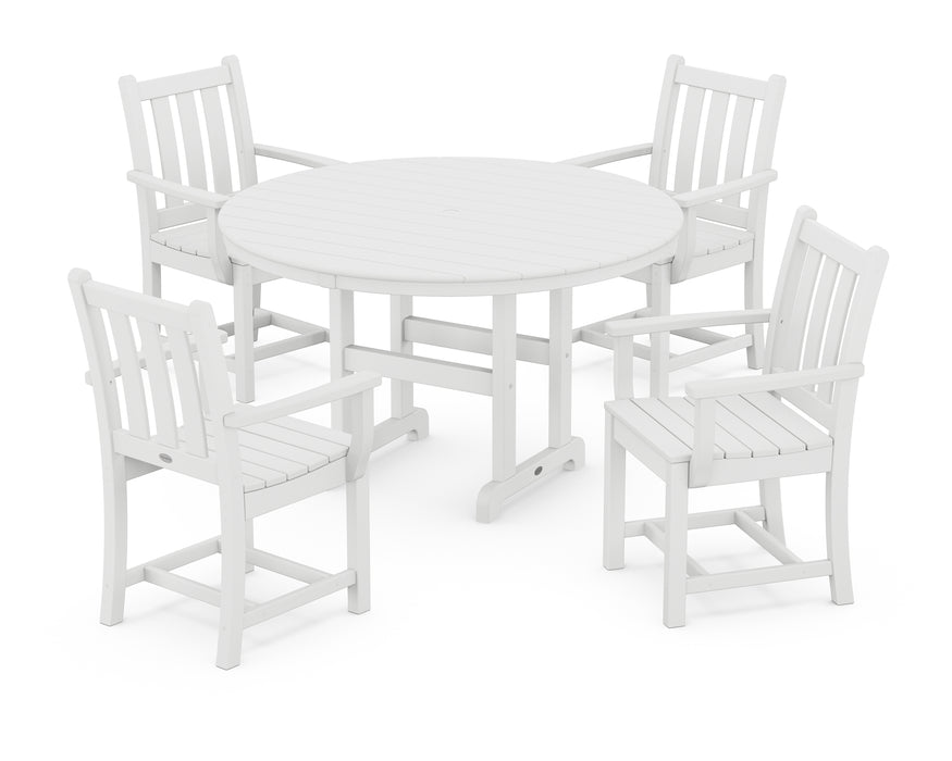 POLYWOOD Traditional Garden 5-Piece Round Farmhouse Dining Set in White image