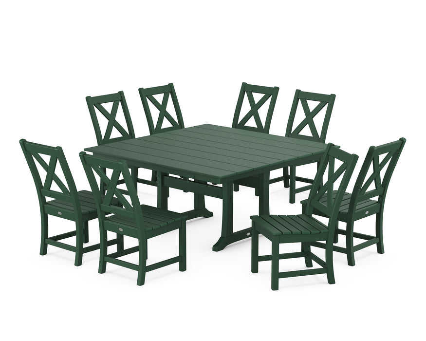 POLYWOOD Braxton Side Chair 9-Piece Farmhouse Dining Set in Green