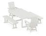 POLYWOOD Modern Adirondack Swivel Chair 5-Piece Dining Set with Benches in Vintage White image