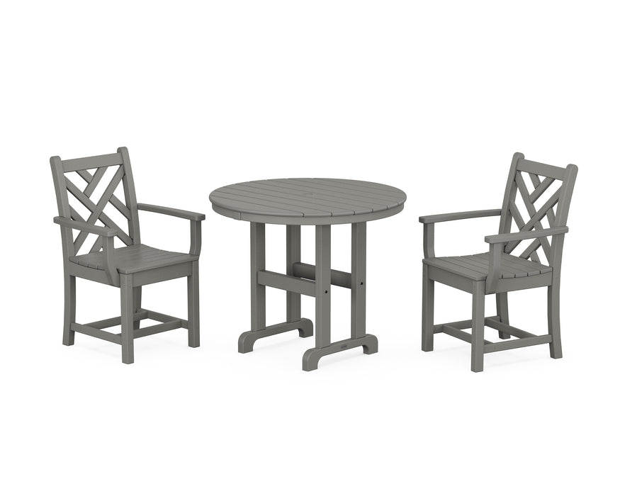 POLYWOOD Chippendale 3-Piece Round Dining Set in Slate Grey