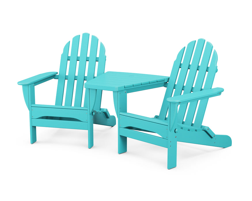 POLYWOOD Classic Folding Adirondacks with Angled Connecting Table in Aruba