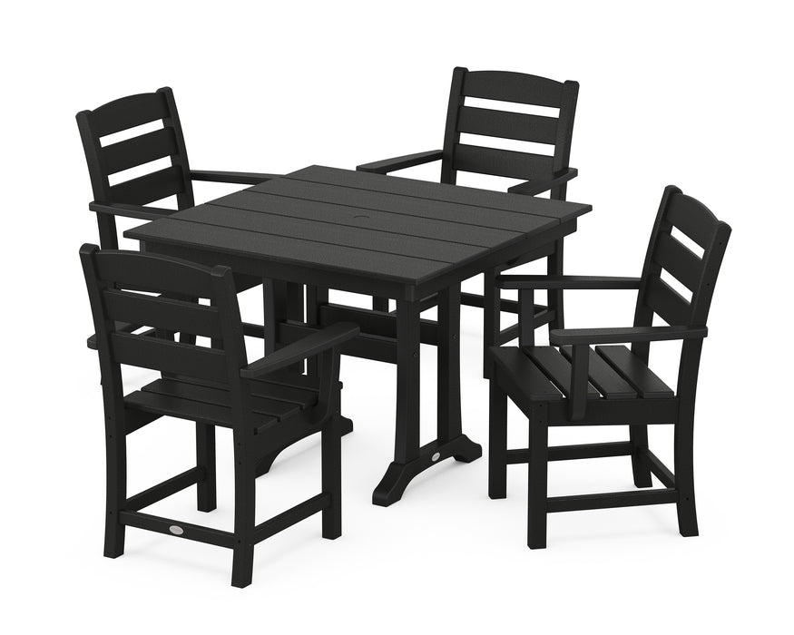 POLYWOOD Lakeside 5-Piece Farmhouse Trestle Arm Chair Dining Set in Black image