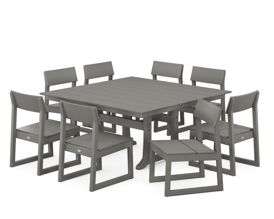 POLYWOOD EDGE 9-Piece Farmhouse Trestle Dining Set in Slate Grey