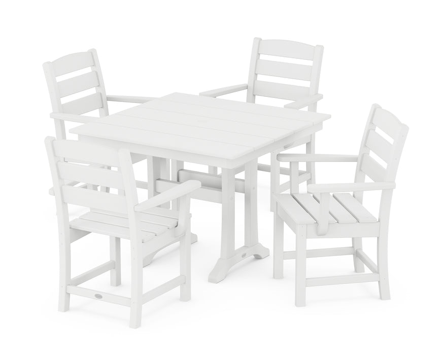 POLYWOOD Lakeside 5-Piece Farmhouse Trestle Arm Chair Dining Set in White image