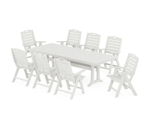 POLYWOOD Nautical Highback 9-Piece Farmhouse Dining Set with Trestle Legs in Vintage White image