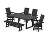 POLYWOOD Modern Curveback Adirondack Swivel Chair 6-Piece Dining Set with Bench in Black image