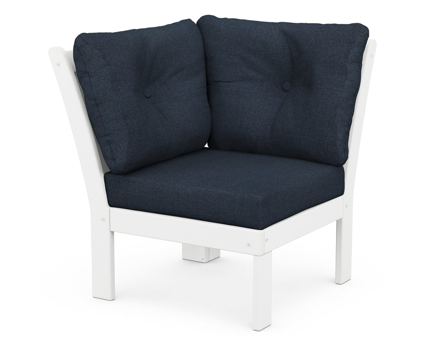 POLYWOOD Vineyard Modular Corner Chair in White / Marine Indigo