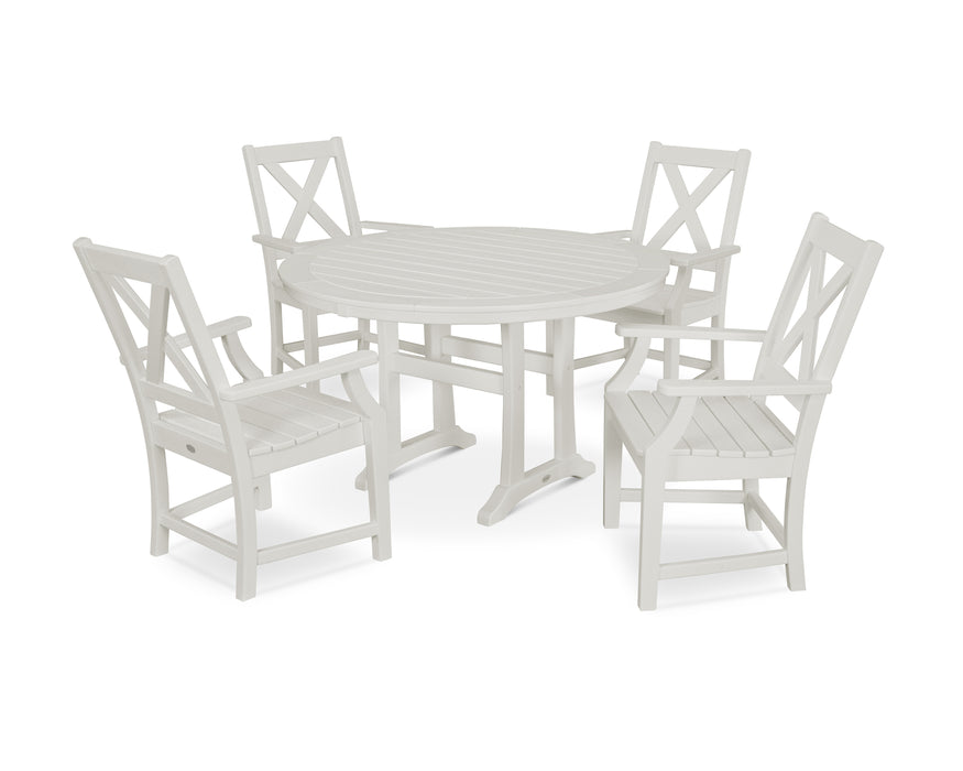 POLYWOOD Braxton 5-Piece Nautical Trestle Arm Chair Dining Set in Vintage White