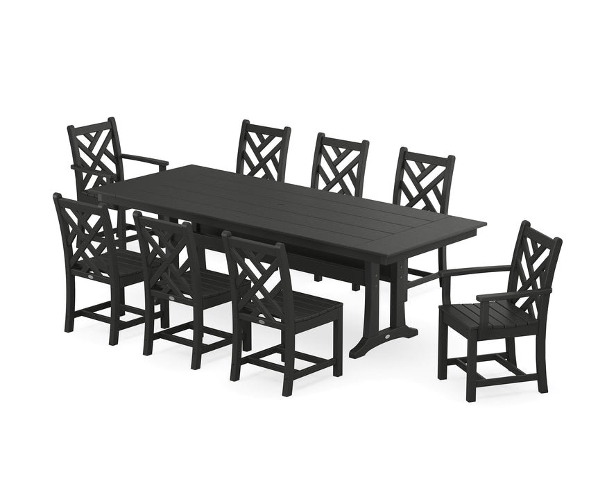 POLYWOOD Chippendale 9-Piece Farmhouse Dining Set with Trestle Legs in Black image