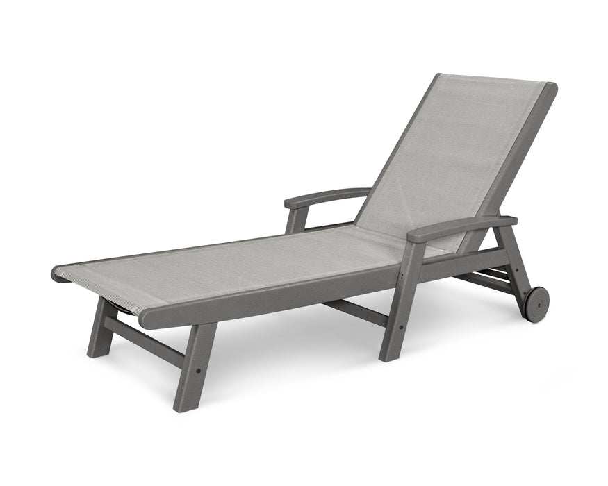 POLYWOOD Coastal Chaise with Wheels in Slate Grey / Metallic Sling image